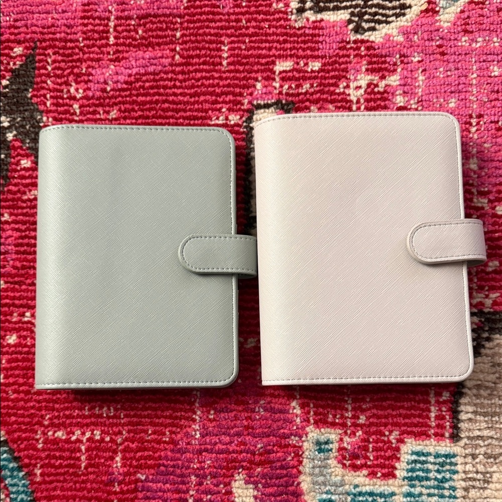Set of Two Leather A6 Binders in Green and Cream